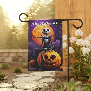 Jack Skellington Garden Flag, Personalized Disney Halloween Outdoor Decor, Dia de los Muertos Banner, Disney Fans Gift, Custom House Flag image 4