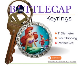 Disney The Little Mermaid Bottlecap Keychain Keyring 1989,  Movie 2023  , Bag Charm, Fish Extender Gift for Kids, Memorabilia gifts for her