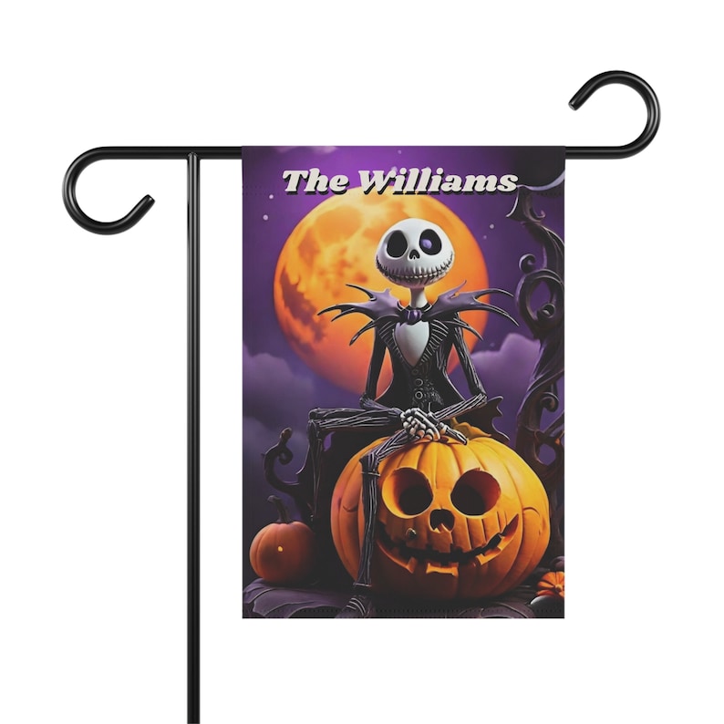 Jack Skellington Garden Flag, Personalized Disney Halloween Outdoor Decor, Dia de los Muertos Banner, Disney Fans Gift, Custom House Flag image 1