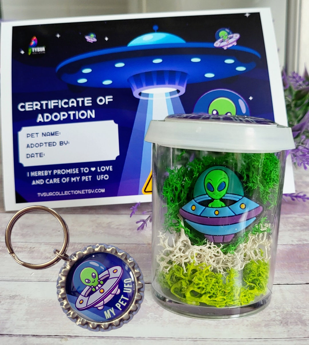 Alien UFO Desk Pet in a Jar, for Alien Lover, Alien Mascot, Keychain ...