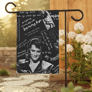 Elvis Presley Custom Garden & House Banner, Black and White Guitar and Lyrics, Home Decor, Lawn Flag, Holiday Celebrity