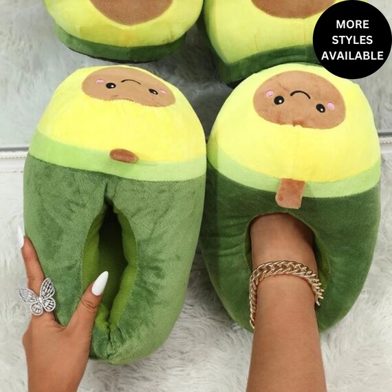 Avocado Fluffy Giant Novelty Slippers | Teddy Bear Plush Slippers | Cosy Winter House Slippers | Christmas Gift for Her 2025 | Cute Slippers