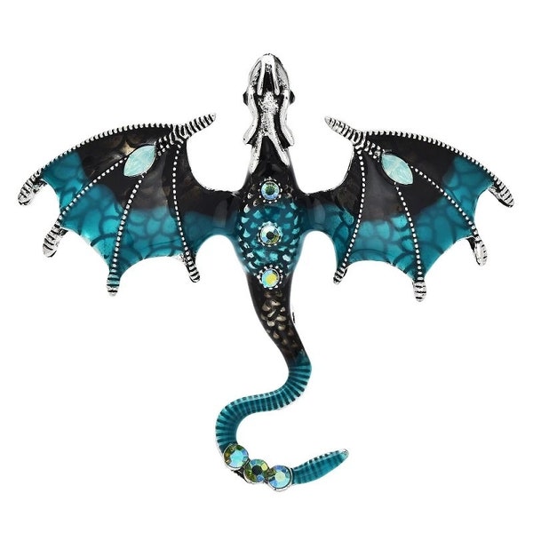 Enamel Dragon Brooches For Women and  Men, 6-color Rhinestone Flying Legand Animal Brooch Pins