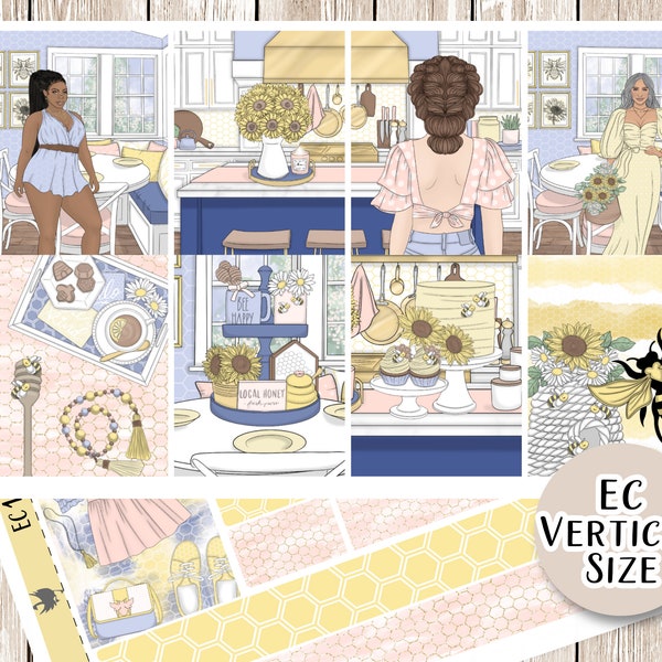 Honey Bee | EC Standard Vertical size | Weekly Sticker Kit | Pastel | Yellow