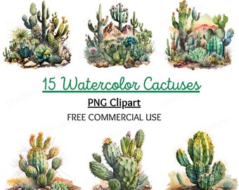 Watercolor Cactus Clipart Bundle, Wildflower PNG (Digital Download)