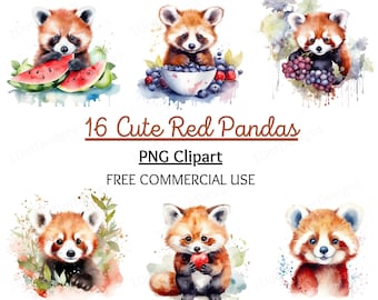 Watercolor Red Panda Clipart Bundle, Panda PNG (Digital Download)