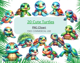 Cute Turtle Watercolor Clipart Bundle, Nursery Art (Digital Download)
