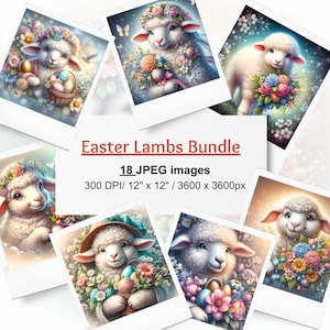 Easter Lamb Digital Paper - 18 JPEGs, Easter Papers, Easter Backdrop, Spring lamb, Easter sheep, Scrapbook, Junk Journal, Commercial Use