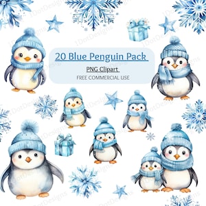 Blue Penguin Clipart Bundle, PNG di Natale, Clipart di Natale, Cucciolo di pinguino, Pinguino carino, Clipart invernale, Lavoretti di carta, Download digitale