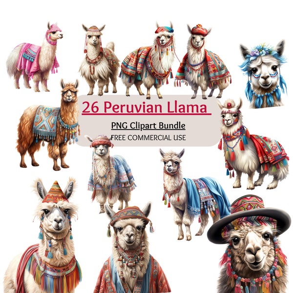 Peruvian Llama Clipart Bundle, Llama PNG, Alpaca clipart, Llama clipart, Peru clipart, Scrapbooking, Card making, Digital Download