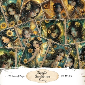 Pages de journal fée tournesol, fournitures de scrapbooking, pages de journal numérique indésirable, scrapbooking, papier journal imprimable, téléchargement numérique