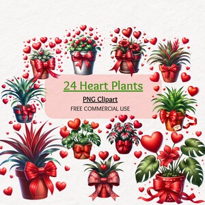 Heart Plant Clipart Bundle, Love clipart, Botanicals clipart, Garden clipart, Floral pot, Card making, Scrapbooking, Digital Download