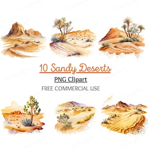 Sandy Desert Clipart Bundle, Pustynia PNG, Akwarela clipart, Krajobraz clipart, Krajobraz png, Pustynia clipart, Pobieranie cyfrowe