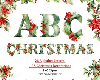 41 Christmas Alphabet Clipart Bundle, Christmas PNG, Christmas clipart, Christmas Monogram, Scrapbooking, Digital Download