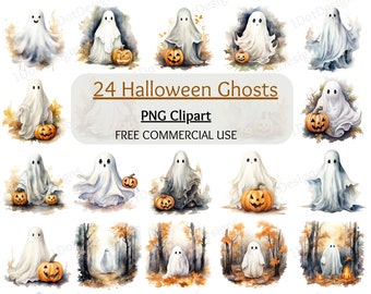 Watercolor Halloween Ghost Clipart, Spooky PNG (Digital Download)