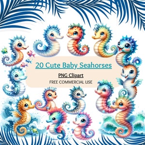 Niedliches Baby Seepferdchen Clipart Bundle, Baby Seepferdchen PNG, Baby Seepferdchen Clipart, Kindergarten Clipart, Seepferdchen druckbare Datei, digitaler Download