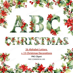 41 Pacchetto Clipart Alfabeto Natalizio, PNG Natalizio, Clipart Natalizio, Monogramma Natalizio, Scrapbooking, Download Digitale