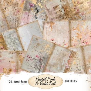 Pastell Rosa und Gold Journal Seiten, Scrapbook Zubehör, Vintage Seiten, Goldfolie Papiere, Printable Journal Papier, digitaler Download