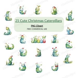かわいい毛虫のクリップアート バンドル、クリスマス PNG、クリスマス クリップアート、クールな動物のクリップアート、クリスマスの昆虫、スクラップブッキング、デジタル ダウンロード