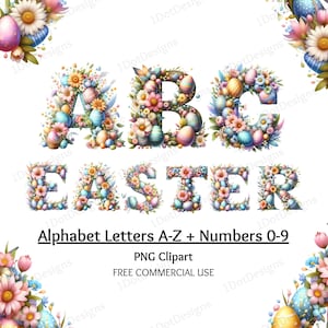 36 Easter Alphabet Clipart Bundle, Easter PNG, Easter clipart, Easter Monogram, Floral Easter graphics, Scrapbooking, Digital Download