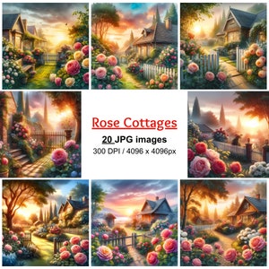 Rose Cottage Digital Paper - 20 JPG, Tło Rose Garden, Papier Rose Garden, Papier Cottagecore, Clipart Cottage House, Wykorzystanie komercyjne