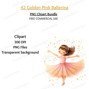 Watercolor Ballerina Clipart Bundle: Golden Pink Swan Lake PNG (digital ...