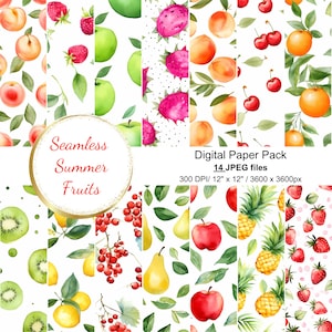 Papier numérique de fruits d'été, motif transparent, toile de fond de fruits, fond de fruits, texture de fruits, motif de fruits, été, téléchargement immédiat