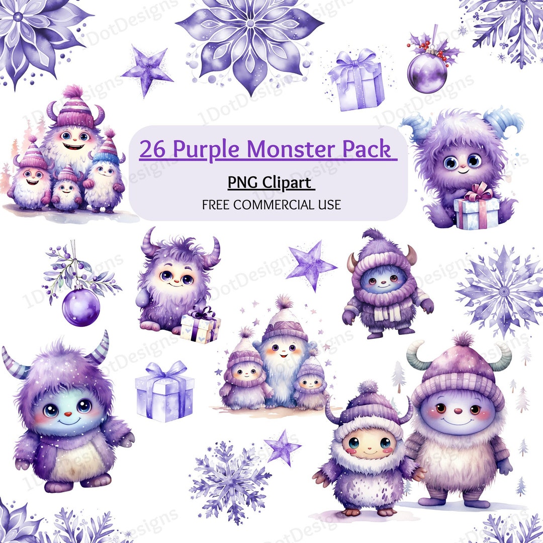 Purple Monster Clipart Bundle, Christmas PNG, Christmas Clipart, Baby ...