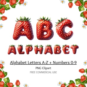 36 Pacchetto di clipart alfabeto fragola, PNG fragola, clipart di lettere, monogramma fantasia, clipart alfabeto, Scrapbooking, download digitale
