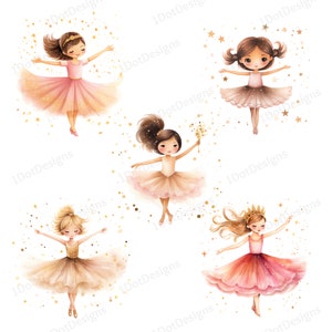 Watercolor Ballerina Clipart Bundle: Golden Pink Swan Lake PNG (digital ...