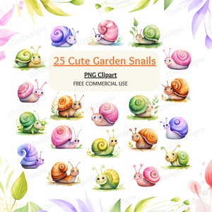 Cute Garden Snail Clipart Bundle, Nursery PNG, Botanical clipart, Cartoon png, Nursery clipart,  Snail png, Digital Download