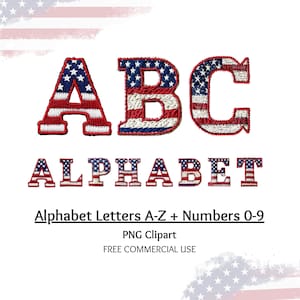 36 USA vlag borduurwerk alfabet clipart, Amerikaanse lettertype PNG, brieven clipart, patriottische monogram, 4 juli png, digitale download
