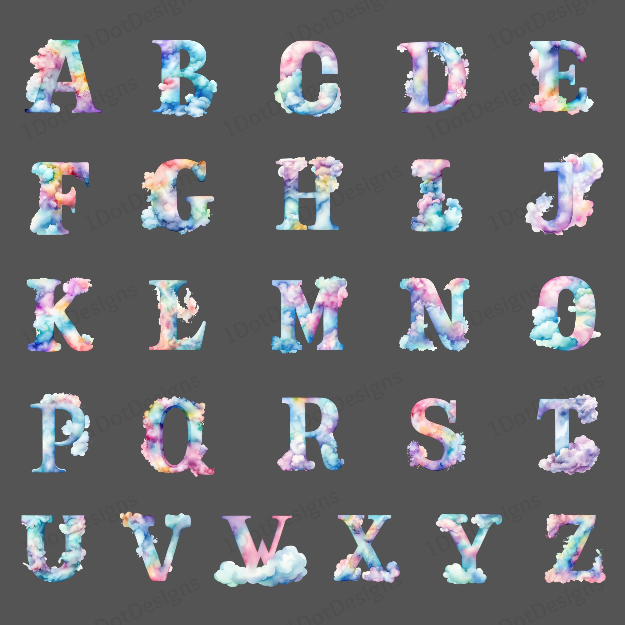 26 Pastel Alphabet Clipart Bundle, Pastel PNG, Pastel Letters Clipart