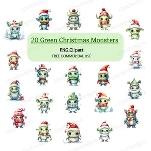 Pacchetto Clipart Mostri di Natale verde, PNG di Natale, clipart di Natale, Mostri carini, Mostri di Babbo Natale, Scrapbooking, Download digitale