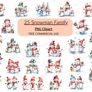 Sneeuwpop familie clipartbundel, kerst PNG, kerst clipart, sneeuwpop png, sneeuwpop clipart, scrapbooking, digitale download
