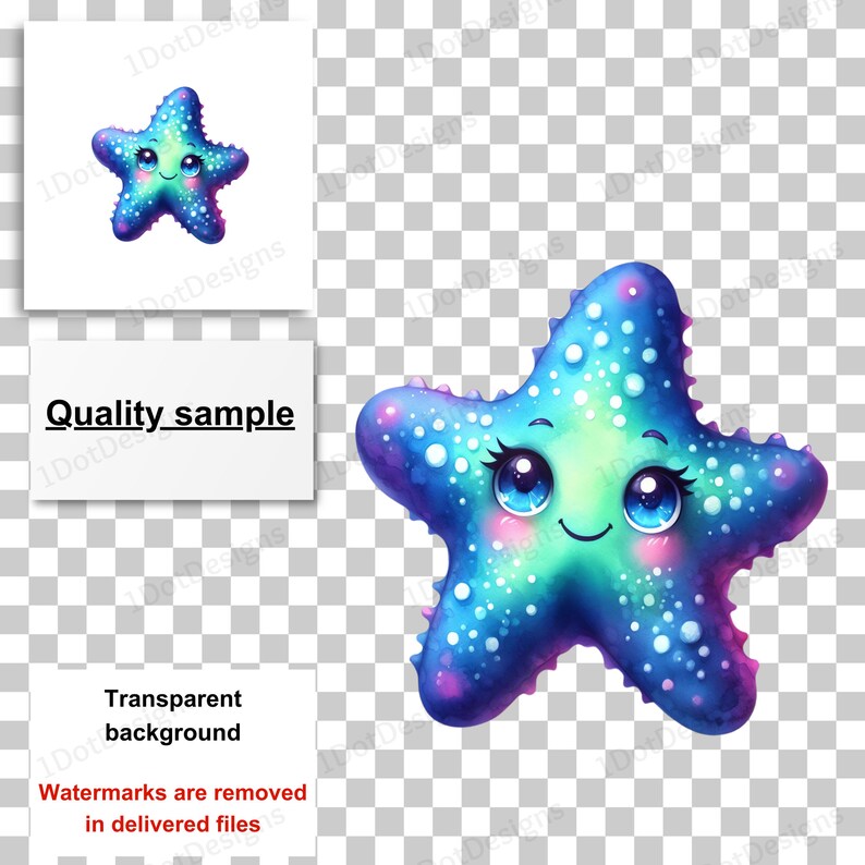 Cute Starfish Clipart Bundle, Baby Starfish PNG, Baby Starfish Clipart ...