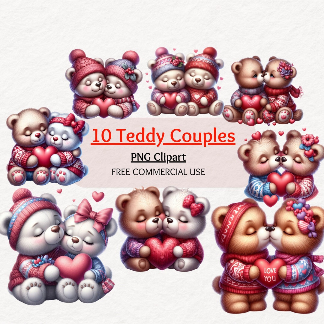 Valentines Teddy Bear Couple Clipart Bundle, Valentines Clipart, Teddy ...