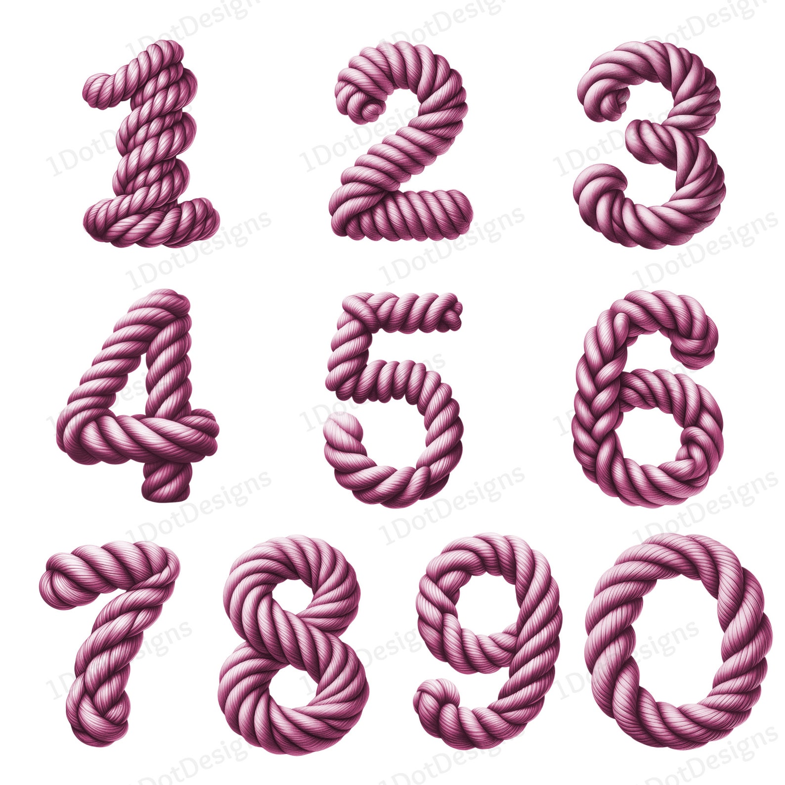 Pink Rope Alphabet and Numbers Clipart, Boho Monogram (digital Download ...