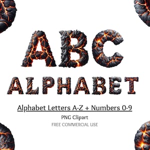 36 Lava Alphabet Clipart Bundle, Vulcano PNG, Lettere clipart, Monogramma di fuoco, Clipart alfabeto, Scrapbooking, Download digitale