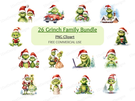 Grinch Family Clipart Bundle, Christmas PNG, Christmas clipart, Grinch png, Mr and Mrs Grinch clipart, Scrapbooking, Digital Download