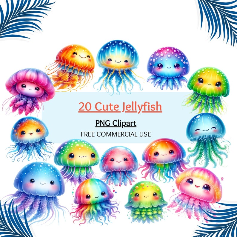 Cute Jellyfish Clipart Bundle, Baby Jellyfish PNG, Baby Jellyfish ...