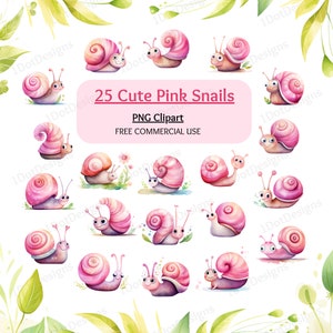 Schattige roze slak clipart bundel, kwekerij PNG, roze botanische clipart, cartoon png, kinderkamer clipart, babymeisje, slak png, digitale download