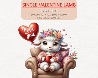 Watercolor Valentine Lamb Clipart, Sheep PNG (Digital Download)