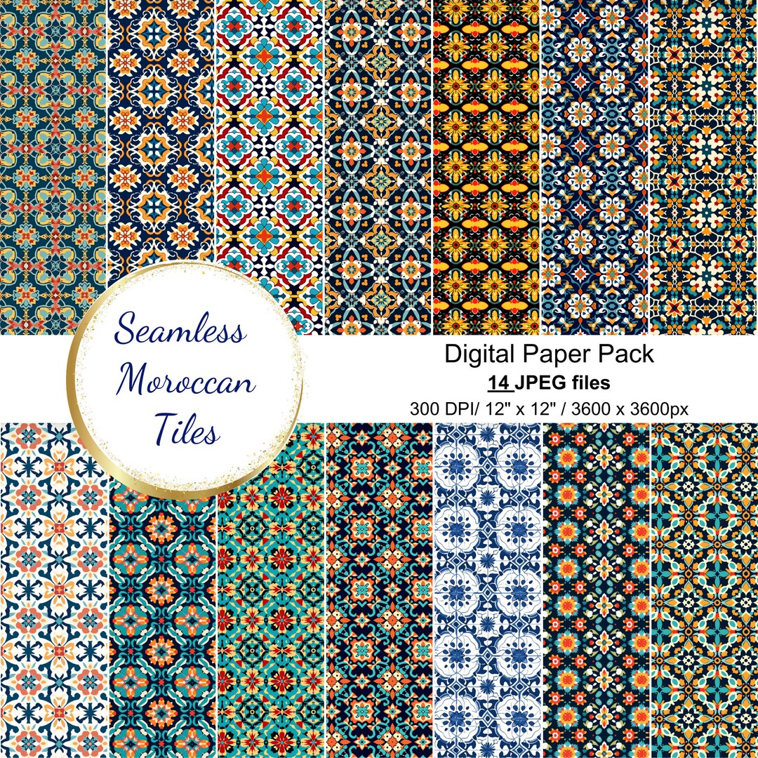 Moroccan Tile Digital Paper, Seamless Pattern Set (instant Download) - Etsy