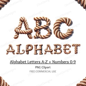 36 Pacote de clipart de alfabeto e números de corda, PNG de corda, clipart de letras de corda, monograma Boho, clipart de alfabeto, álbum de recortes, download digital