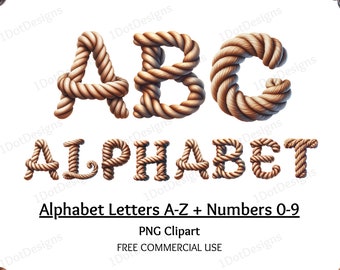 36 Rope Alphabet and Numbers Clipart Bundle, Rope PNG, Rope Letters clipart, Boho Monogram, Alphabet clipart, Scrapbooking, Digital Download