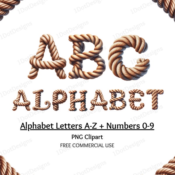 36 Rope Alphabet and Numbers Clipart Bundle, Rope PNG, Rope Letters clipart, Boho Monogram, Alphabet clipart, Scrapbooking, Digital Download