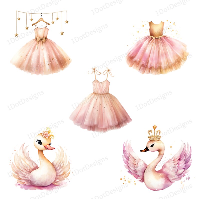 Watercolor Ballerina Clipart Bundle: Golden Pink Swan Lake PNG (digital ...