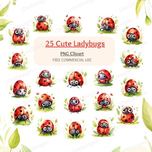 Cute Baby Ladybug Clipart Bundle, Nursery PNG, Watercolor clipart, Cartoon Character png, cartoon png, Ladybug png, Digital Download