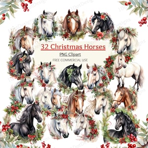 Kerst paard clipart, kerst PNG, kerst clipart, winter paard clipart, winter clipart, aquarel sublimatie, digitale download